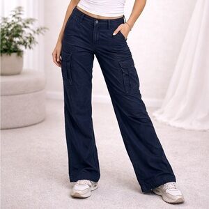 Vintage GAP Y2K Low Rise Cargo Pants Blue 14 Goth Grunge Gorpcore Moto 37x33